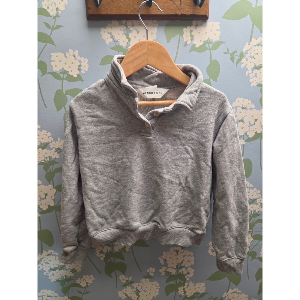 HM Adorables Kids Gray Cotton French Terry Polo Sweatshirt Size 6X 7 8 122 128